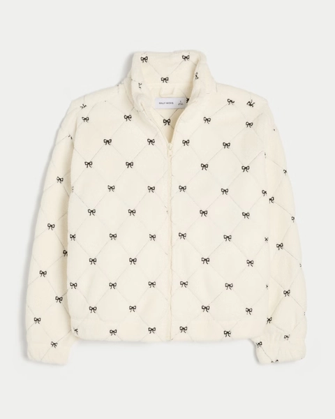 Gilly Hicks Embroidered Sherpa Zip-Up Sweatshirt