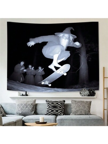 Creative Skateboarding Old Man Tapestry Cool Sports Wall Hanging Tapestry For Bedroom Living Room Dorm Party Decor 90g Washable Large Polyester Tapestries As Festival Birthday Gifts For Women Boy Girl Graduation