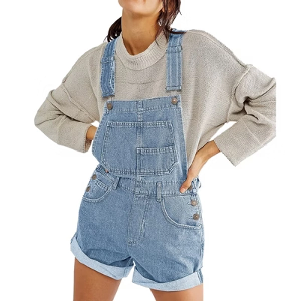 Summer Overall for Women Denim Shortall Demin Romper with Pocket Adjustable Strap Denim Jumpsuits Bib Shorts Denim Jumper,Light Blue - M