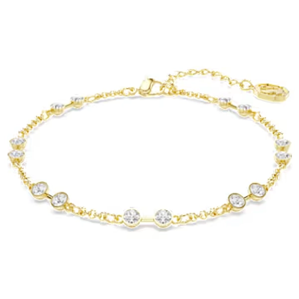 Swarovski Remix Collection strand, Round cut, White, Gold-tone plated