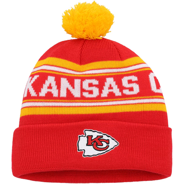 Kansas City Chiefs Youth Jacquard Cuffed Knit Hat with Pom - Red