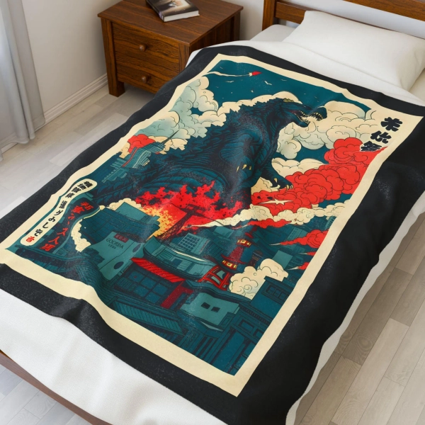 Retro Godzilla Velveteen Plush Blanket: Movie Lover Throw