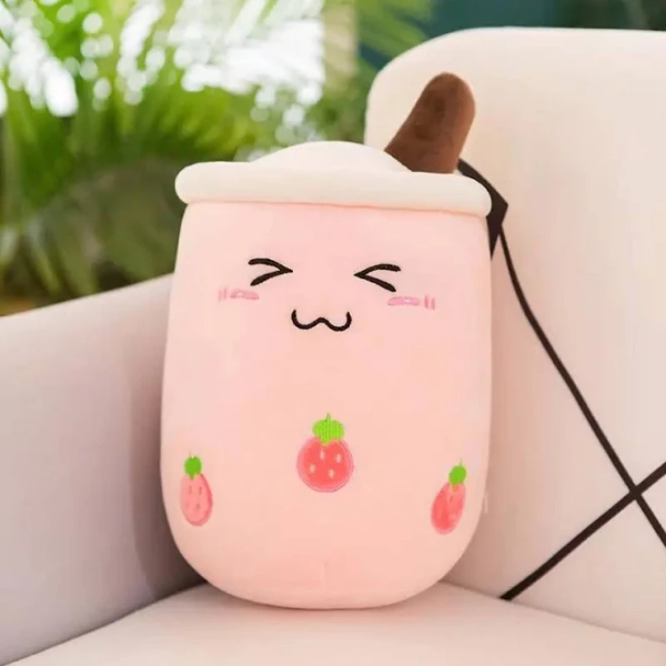 Boba Plushie Kawaii Bubble Tea Plush Toy Soft Plush Stuffed Cute Food Strawberry Milk Tea Soft Hug Cushion Birthday Gifts