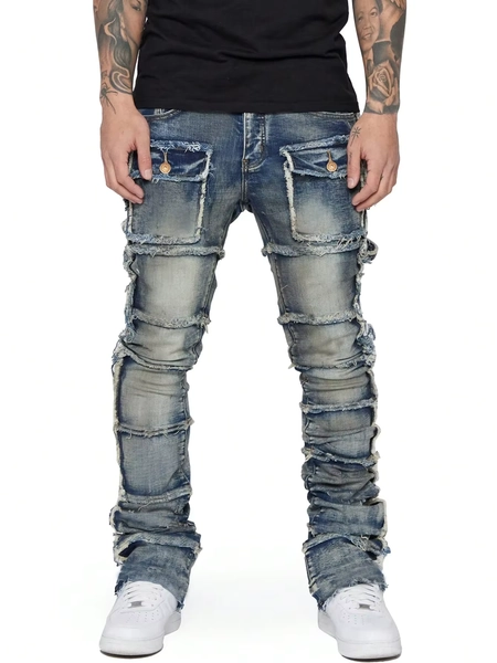 2025 New Trendy Men Jeans, European and American Fashionable Workwear with Patch, Elastic, Laminated and Slightly Flared Men Den - AliExpress 200000343