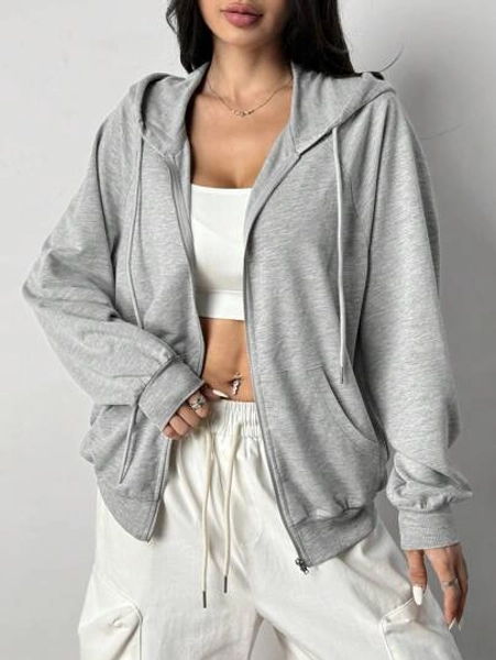 SHEIN EZwear 1pc Grey Solid Color Hooded Sweatshirt In Fall/Winter