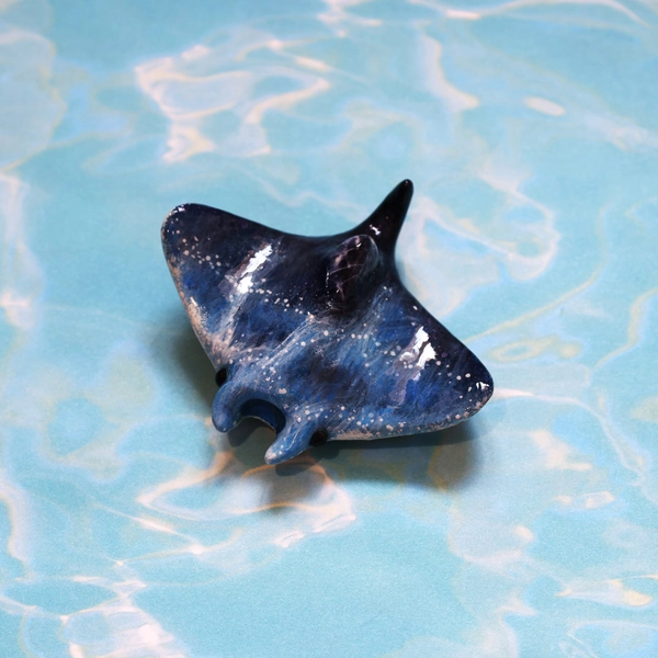 Handcrafted Polymer Clay Manta Ray: Sodalite Ocean Waves, Glow in the Dark
