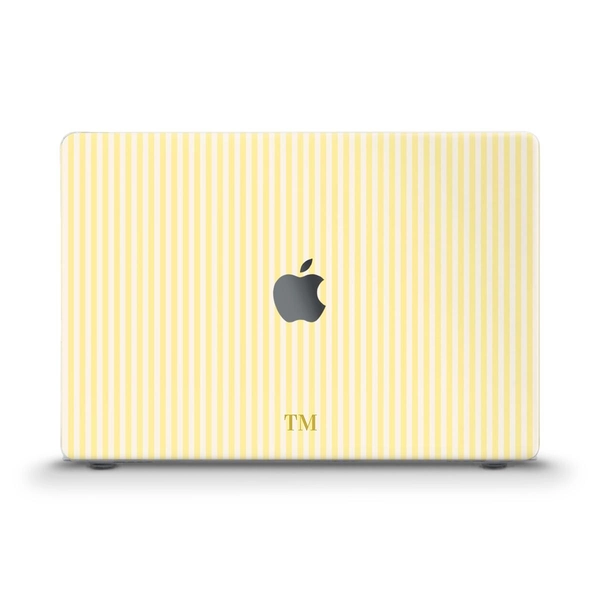 Aesthetic MacBook case Custom initials Simple MacBook Air 13 15 inch M2 M3 M4 Pro 13 14 16 Yellow stripes Personalized monogram Unique case
