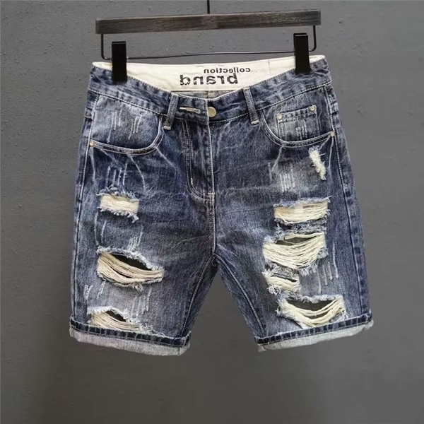 Fashion Vintage Korean Men's Summer Denim Shorts with Distressed Holes Slim Fit Distressed Holes Designer Luxury Clothing Men - AliExpress 200000343
