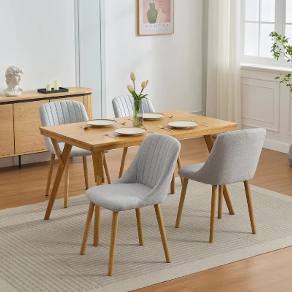 Dining Chairs Set of 4,Modern Fabric Upholstered Kitchen Chairs with Solid Oak Legs, Grey