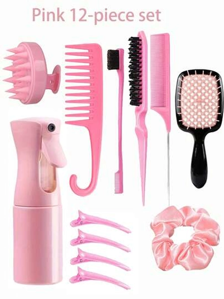 4/12-Piece Comb Set For Men And Women, Including A Comb, Side Comb, And Back Comb Set, A Nine-Row Comb, A Detangling Brush Spray Bottle, A Scalp Massager Shampoo Brush, A High-Quality Wide-Tooth Comb, A Flower-Shaped Hair Clip, And A Styling Brush Set. Back-To-School Hair Supplies,Brush,Hair Brushes,Edge Brush,Brush Hair,Hair Comb,Comb Hair,Detangling Brush,Ball Brush,Mini Hair Brush,Hair Brush Set,Wooden Comb,Hair Brush, Brush, Comb, Slick Back Brush, Hairbrush, Edge Brush, Brush Hair, Hair Comb, Hair Brush Set, Comb Hair, Mini Hair Brush, Detangling Brush, Hair Brushes,Hair, Accessories, Hair Products, Hair Tools, Hair Stuff, Hair Care, Curly Hair Brush, Barber, Barber Accessories, Hairdressing Equipment,Travel Essentials,Travel Essential,Hairstyle,Hairdressing