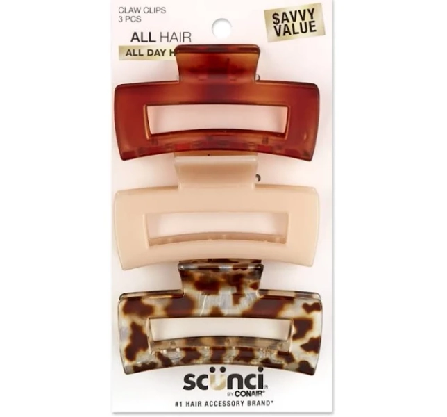 Scünci Women's Open Cut Rectangular Claw Clips (3 Ct)
