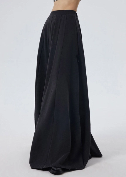Casual Black Elastic Waist Solid A Line Skirt Spring