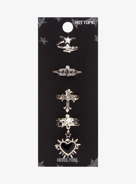 Spike Heart Star Ring Set