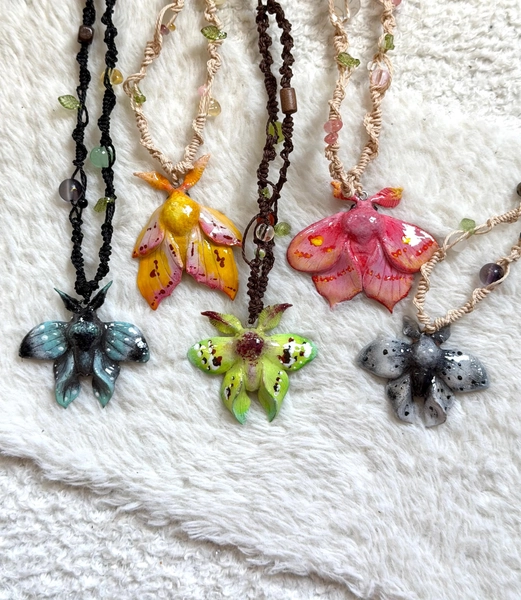 Hand-sculpted Moth Necklace, Air-dry Clay, Resin, Fairycore Jewelry