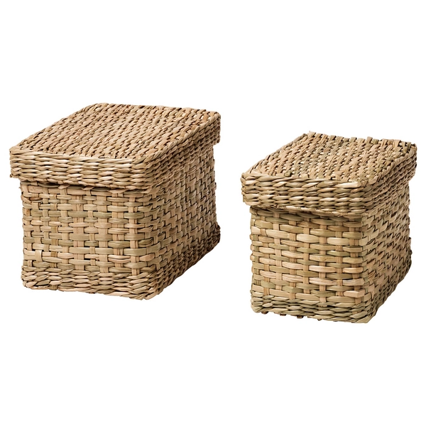 LURPASSA Mandje met deksel, set van 2 - zeegras