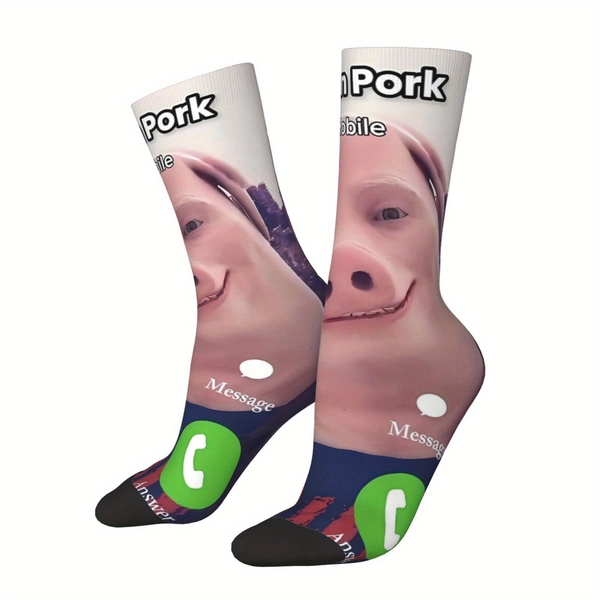 Unisex Outdoor Socks with Creative Pig Print - Mid-Calf Length, Machine Washable, Breathable & Comfortable for Hiking, Sports & Casual Wear - Stylish Design for Men and Women, Hiking Accessories