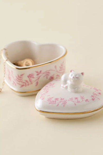 Sculpted Cat Heart Ceramic Trinket Box