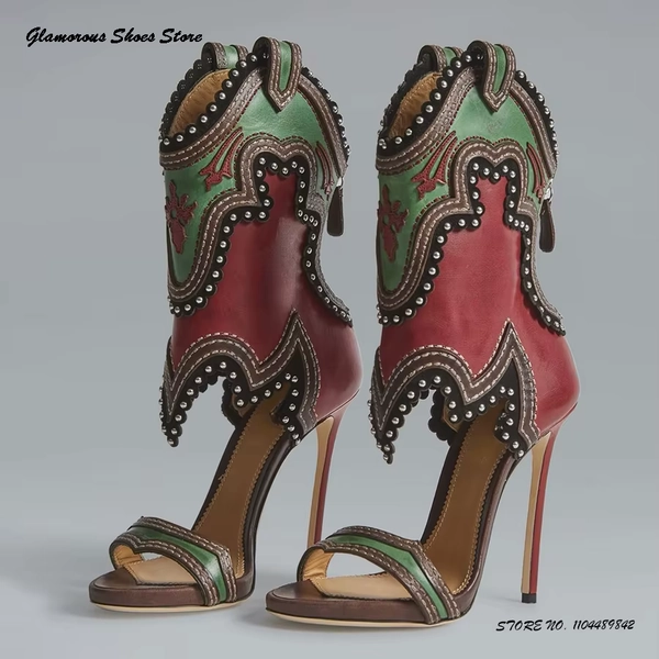 Summer Retro Embroidery Cowgirls Boots Women's Round Open Toe Thin Heels Party Dress Shoes Summer Fashion Catwalk Runway Booties - AliExpress 322
