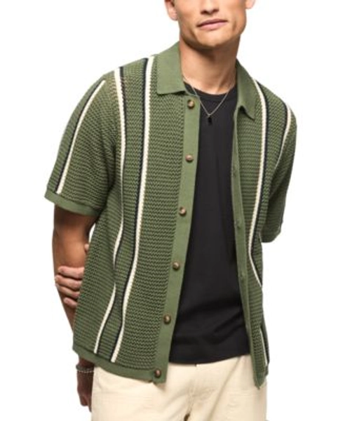 Men's Stripe Button-Front Short-Sleeve Shirt