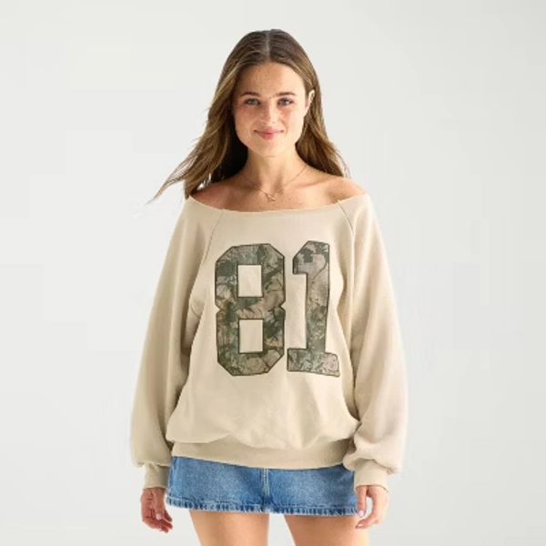 Arizona Womens Juniors Boat Neck Long Sleeve Sweatshirt
