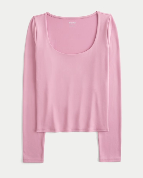 Long-Sleeve Seamless Fabric Scoop Baby Tee