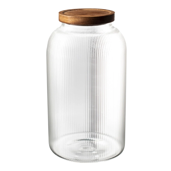 Fine Ribbed Glass Storage Jar with Acacia Lid  4.5L
