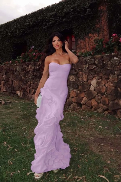 Chiffon Sweetheart Strapless Sleeveless Long Prom Dress With Ruffles ZT0796
