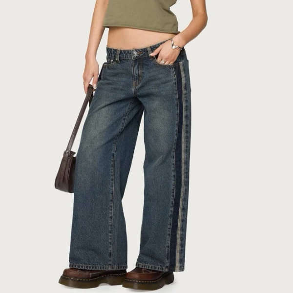 Edikted Women's Contrast Panel Low Rise Jeans