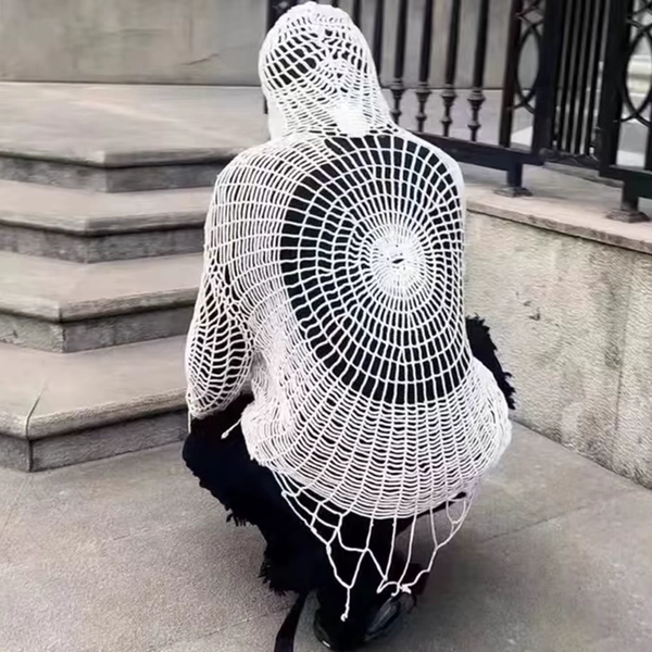 Y2K Street Clothes Spider Web Tops Hollow Hole Design Hooded Pullover Knitwear Sweater Men Korean Fashion Old Genderless Wear - AliExpress 200000343