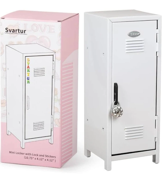 Svartur Mini Locker With Lock & Keys, Stickers, Metal Small Locker For Desktop, Girls Lockbox Desktop Storage Organizer, Money Safe And Cash Lock Box