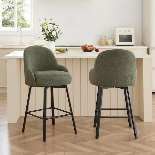 Spruce & Spring Romy 35.04 in. Fabric Upholstered Swivel Counter Height Bar Stool with Metal Frame for Diningroom in Green (Set of 2) 2-SSBS7Y036-G0402170
