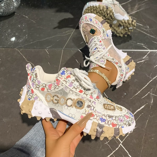 Women Sneakers Fashion Casual Shoes Rhinestone Luxury Diamond Shoes Women Breathable Designers Casual Platform Sneakers Women - AliExpress 322
