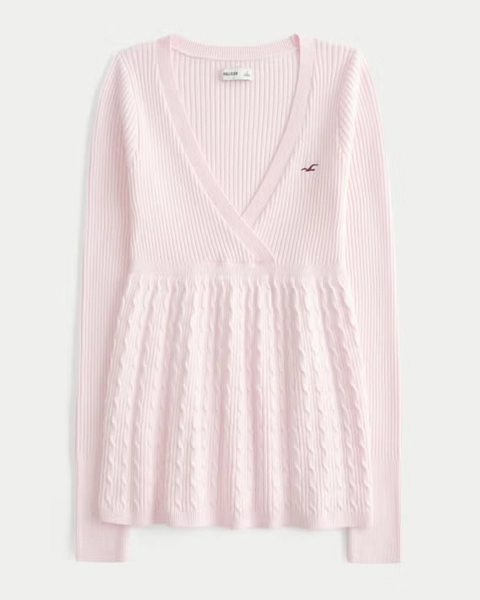Wrap Front Long-Sleeve Babydoll Sweater