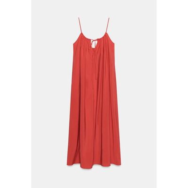 Zara - Flowy Tied Midi Dress - Red / Coral - L - Woman