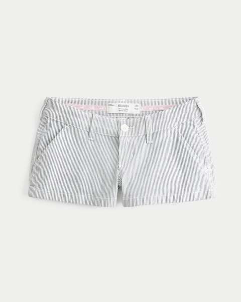 Ultra Low-Rise Striped Twill Shortie Shorts