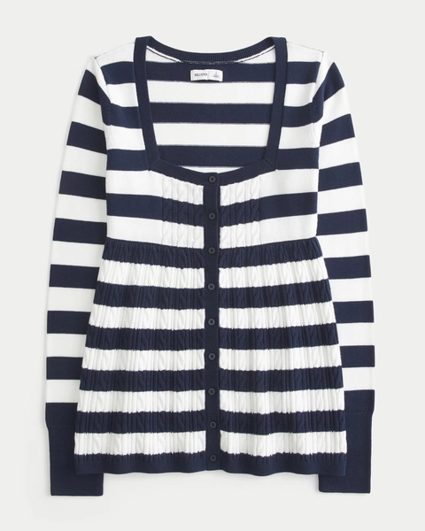Long-Sleeve Square-Neck Babydoll Sweater