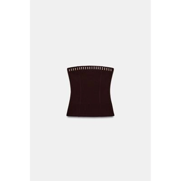 Zara - Studded Stretch Bandeau Top - Dark Brown - M - Woman