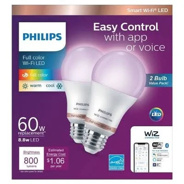 Philips Wiz Wi-Fi Smart LED Light Bulb 2Pack