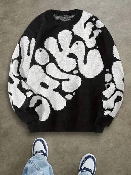 1pc Boys & Teens Fashion Casual Comfortable Soft Knitted Sweater, Colorblock Design, Long Sleeve, Suitable For Home, Commute, School, Outdoor Activities, Party, Street Wear, Winter