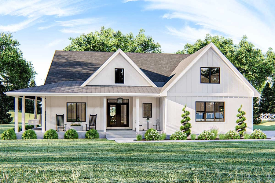 Plan 62863DJ: Modern Farmhouse Plan with Wraparound Porch and Vaulted Interior - 2076 Sq Ft