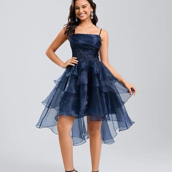 JJ's House Princess Square Asymmetrical Sequin Applique Ball-Gown