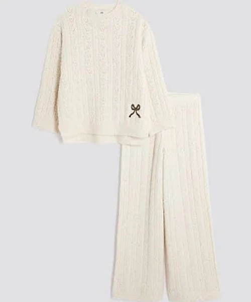 River Island Girls' Cable Wide Leg Pant Set