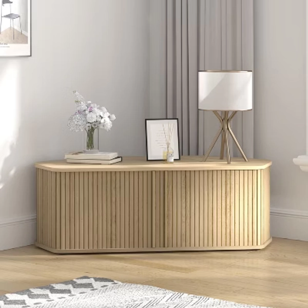 Galano Corner TV Stand with Fluted Doors in Oslo Oak 43.3" W × 20.0" D × 14.8" H
