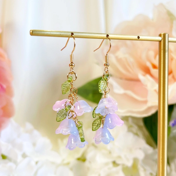 lily of the valley earrings, flower earrings, floral earring, purple flower earrings, purple earrings, drop earrings, dangle earrings, E235