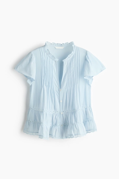 H & M - Puff-Sleeved Blouse - Light Blue