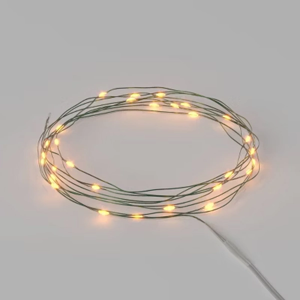 30ct LED Battery Operated Christmas Dewdrop Fairy String Lights Warm White with Green Wire - Steady/Twinkle - Wondershop™