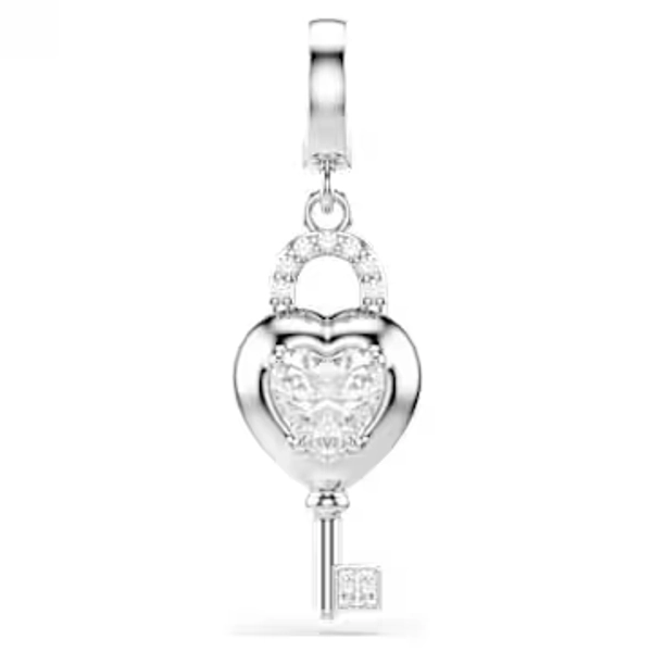 Idyllia charm, Mixed cuts, Heart with key, White, Rhodium plated