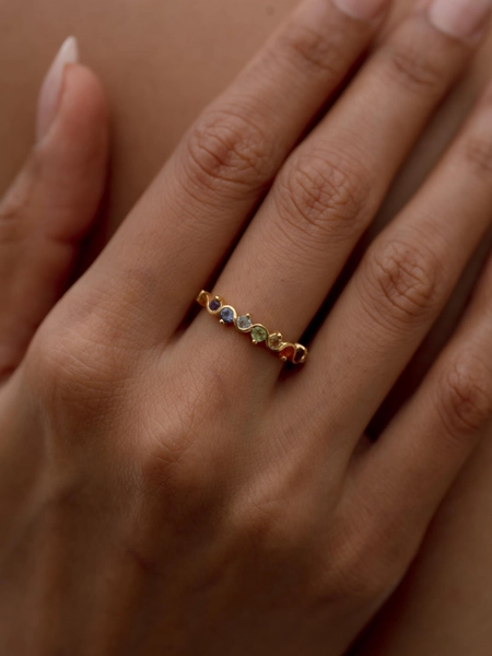 Fav Fav Chakra Ring, 24K Gold Vermeil on 925 Sterling Silver, Natural Gemstones, Yoga Spiritual Healing Ring, Minimal Rainbow Jewelry, Gifts For Her