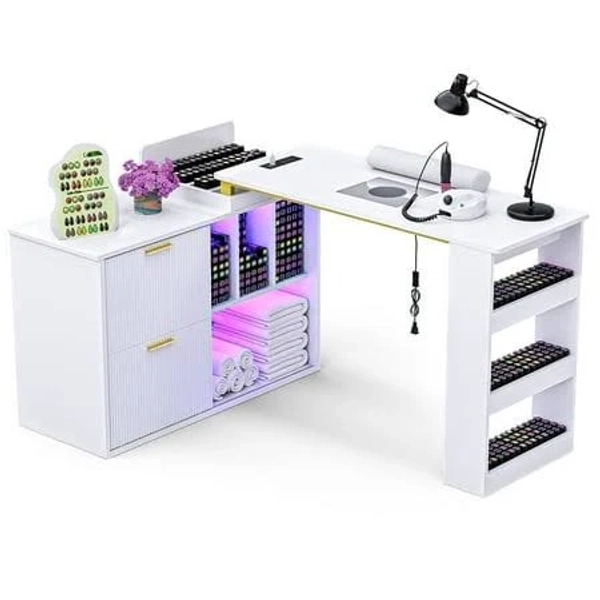 Advwin L-Shaped Manicure Table Nail Desk