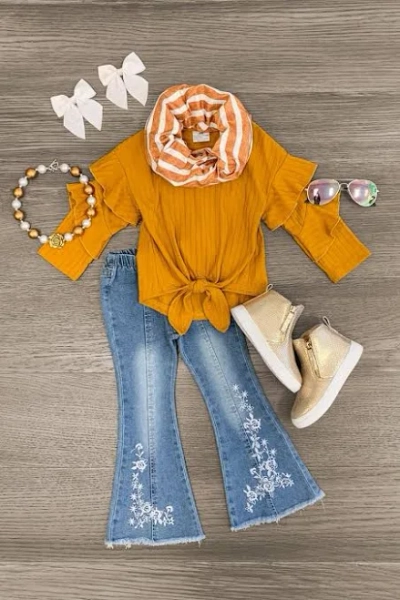 Scarf Denim Flare Set 3 Piece Set